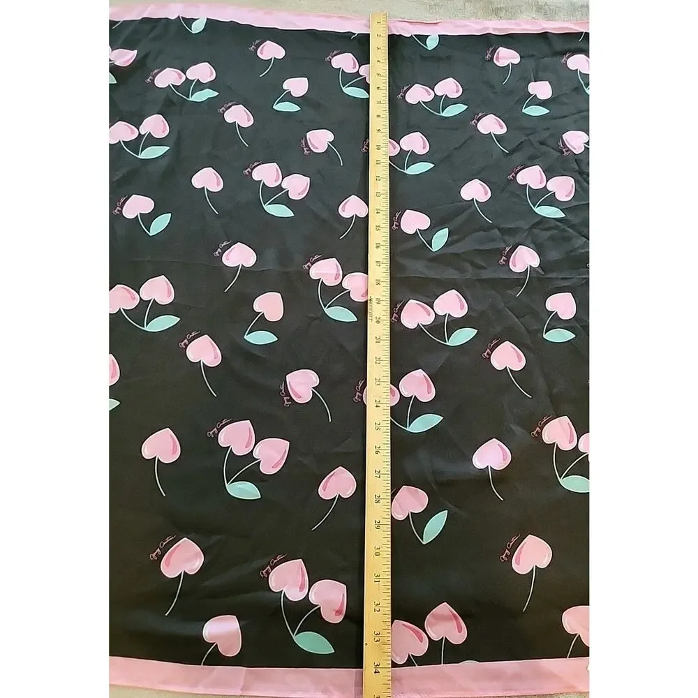 Juicy Couture 100% Polyester Square Scarf Black With Heart Shaped Cherry H65